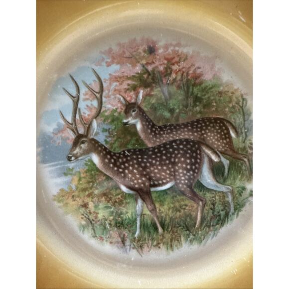 Old Latona Taylor Smith Taylor Hand Painted Plate Deer Rack Landscape Signed - Picture 2 of 13